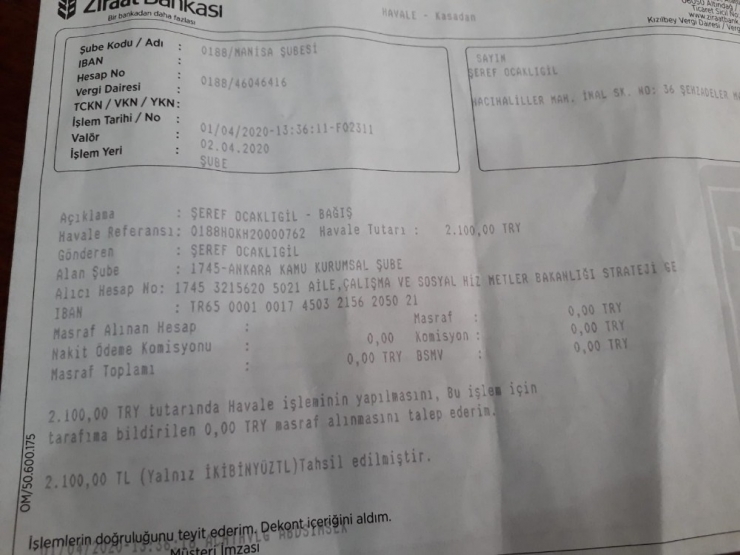 Manisalı Muhtar Bir Aylık Maaşını Milli Dayanışma Kampanyasına Bağışladı