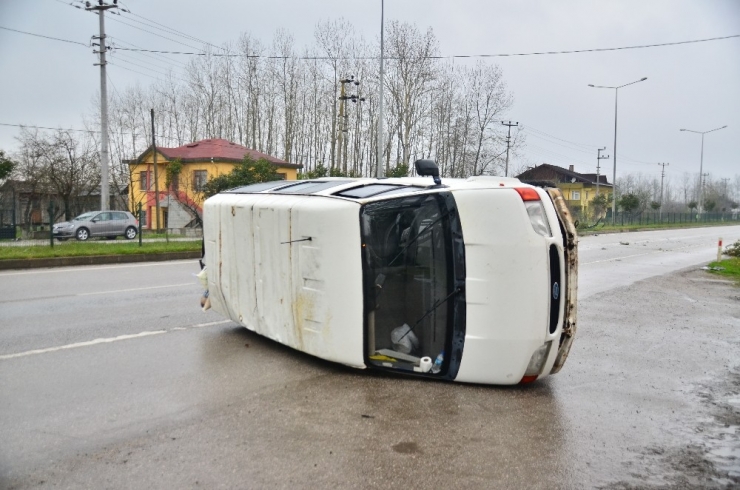 İneğe Çarpmamak İçin Manevra Yapan Minibüs Devrildi