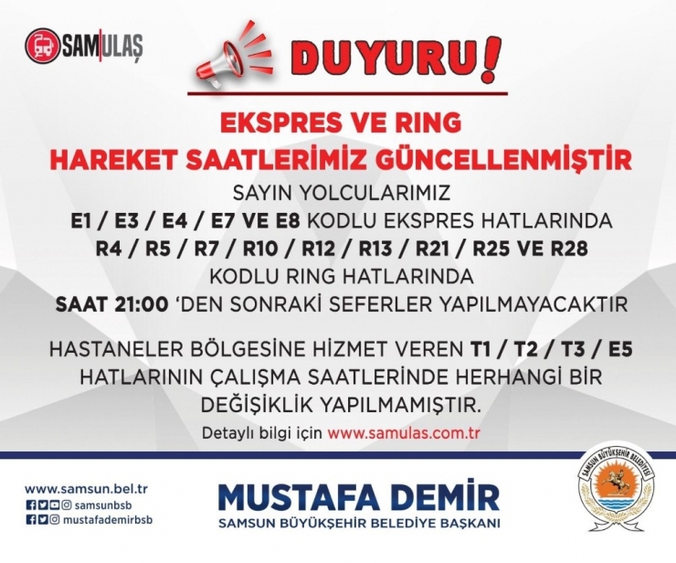 Samsun’da Tramvay Saatleri Değişti