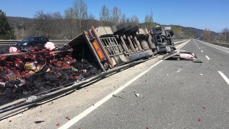 Meyve Yüklü Tır Devrildi; 1 Yaralı