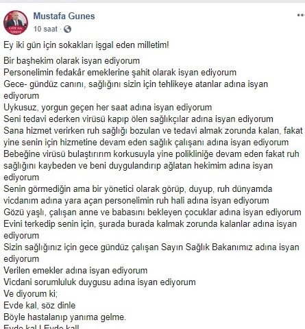 Başhekim Dışarıya Çıkanlara Tepki Gösterdi: