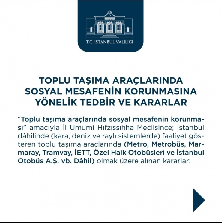 İstanbul Valiliğinden Toplu Taşıma Araçlarındaki Yeni Tedbirlere İlişkin Paylaşım
