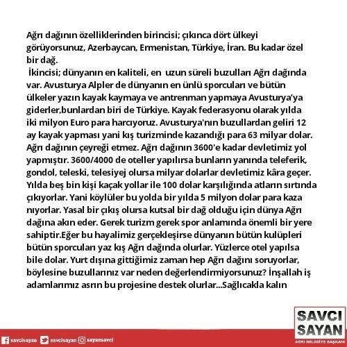 Savcı Sayan’dan Kültür Ve Turizm Bakanına Çağrı: “Ağrı Dağına Nuh’un Gemisini İnşa Edelim”