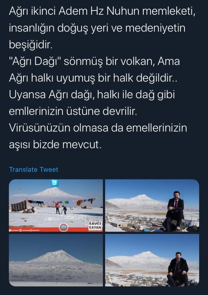 Savcı Sayan’dan Kültür Ve Turizm Bakanına Çağrı: “Ağrı Dağına Nuh’un Gemisini İnşa Edelim”