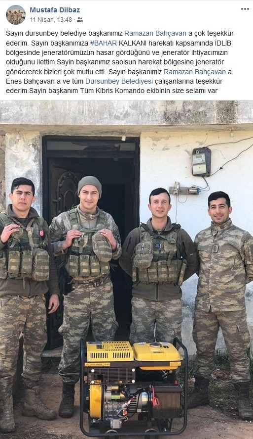 Mehmetçik’ten Başkan Bahçavan’a Jeneratör Teşekkürü