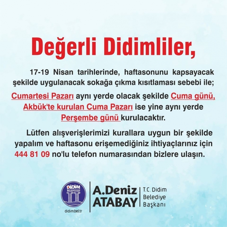 Didim’de Halk Pazarlarını Günleri Değişti