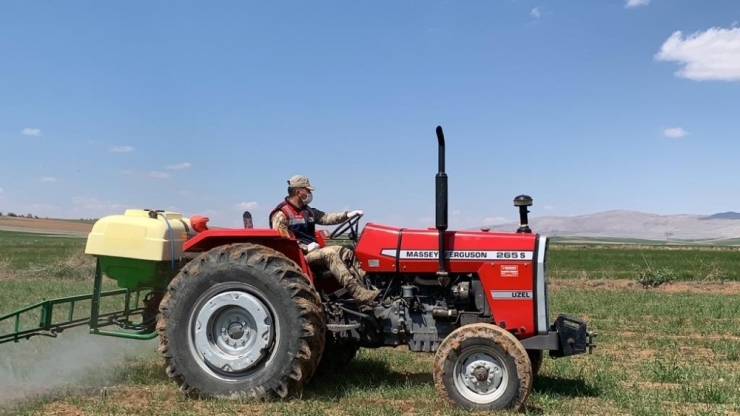 Jandarma Çiftinin Tarlasını Gübreledi
