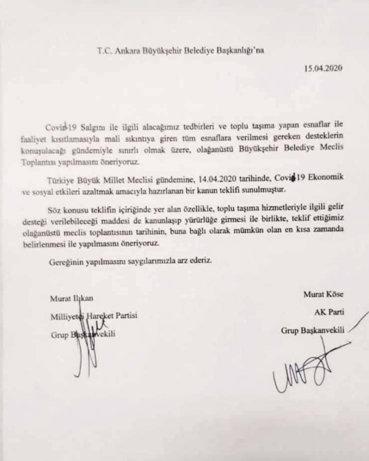 Mamak’tan Ankara Büyükşehir Belediye Meclisine Olağanüstü Toplantı Daveti