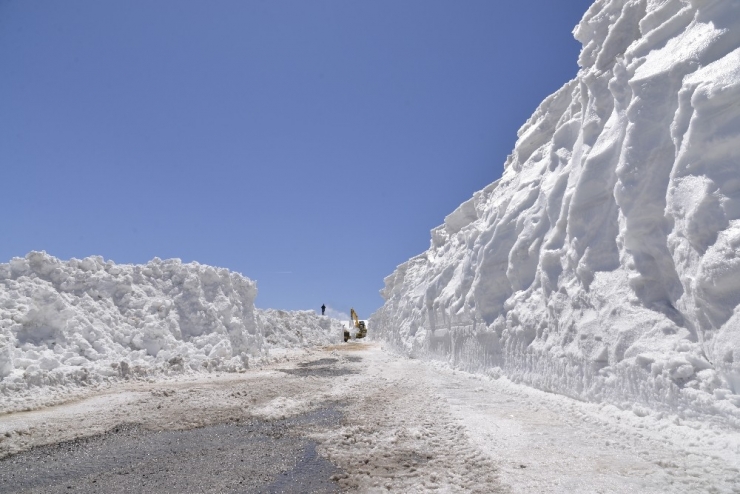 Muş’ta 8-10 Metre Yükseklikteki Karla Mücadele Çalışması