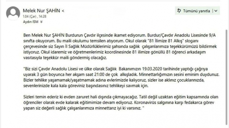 İl Sağlık Müdürü Açıkgöz’den Burdurlu Melek’e; “Asıl Biz Size Minnettarız”