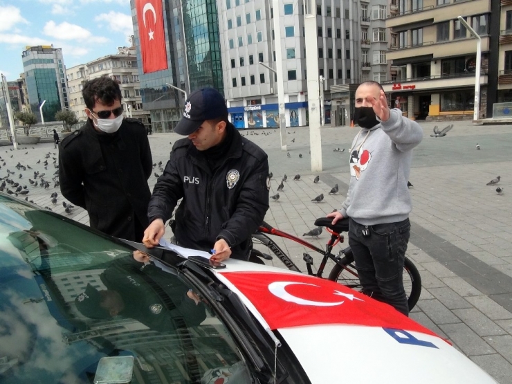 Spor Yapmak İçin Bisikletle Taksim’e Geldi, Ceza Yedi