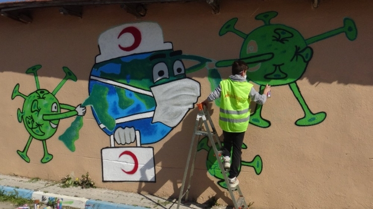 Balıkesir’de Grafiti İle ’Evde Kal’ Mesajı