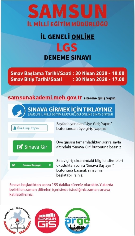 Samsun İl Milli Eğitim Müdürlüğünden Online Sınav Sistemi Hizmeti