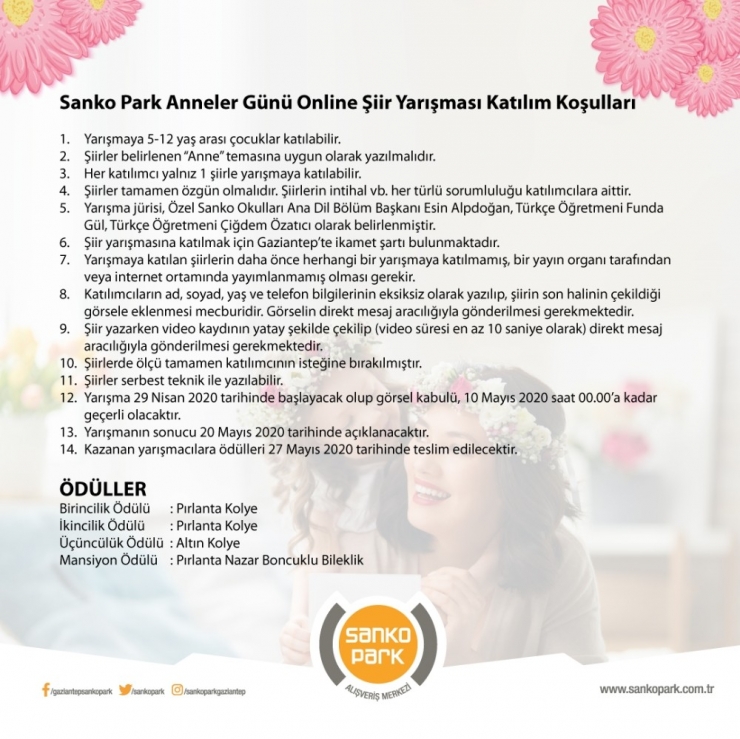 Sanko Park’tan Anneler Günü’ne Özel Şiir Yarışması