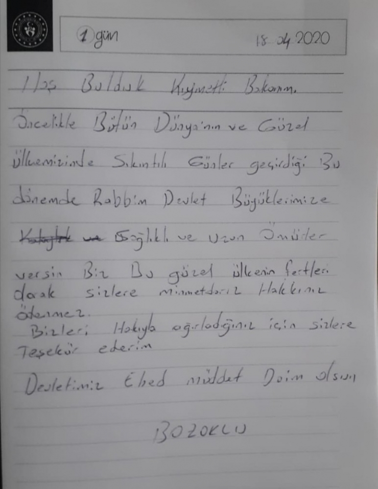 Karantina Yurtlarında Kalanlardan Teşekkür Mektubu