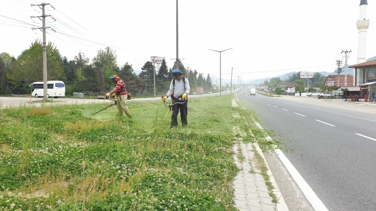 Kaynaşlı Belediyesi D-100’de Refüjlerin Bakımı Yapılıyor