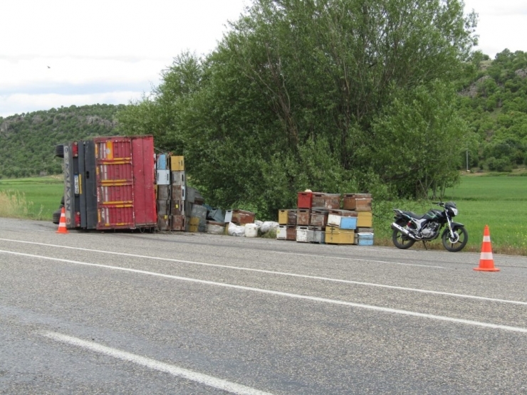 Devrilen Kamyonetteki Arılar Karayolunu Bastı