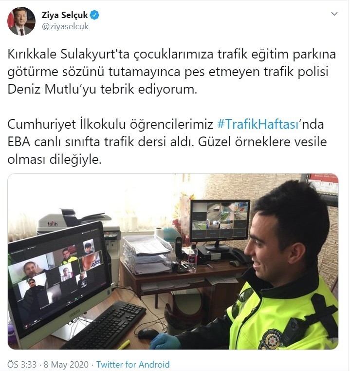 Bakan Ziya Selçuk’tan Öğrencilere Sözünü Unutmayan Trafik Polisine Tebrik