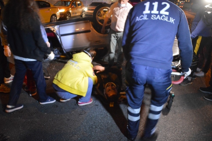 Sokağa Çıkma Kısıtlamasının Başladığı İlk Anlarda Haliç Köprüsü’nde Bir Otomobil Takla Attı